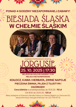 Chełm Śląski Wydarzenie Koncert Biesiada Śląska w Chełmie Śląskim- wystąpi zespół "Jorgusie"